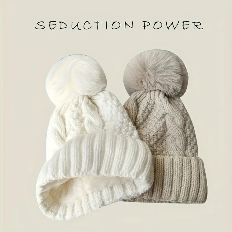Trendy Thick Fleece Beanie With Pom Classic Solid Color - Temu
