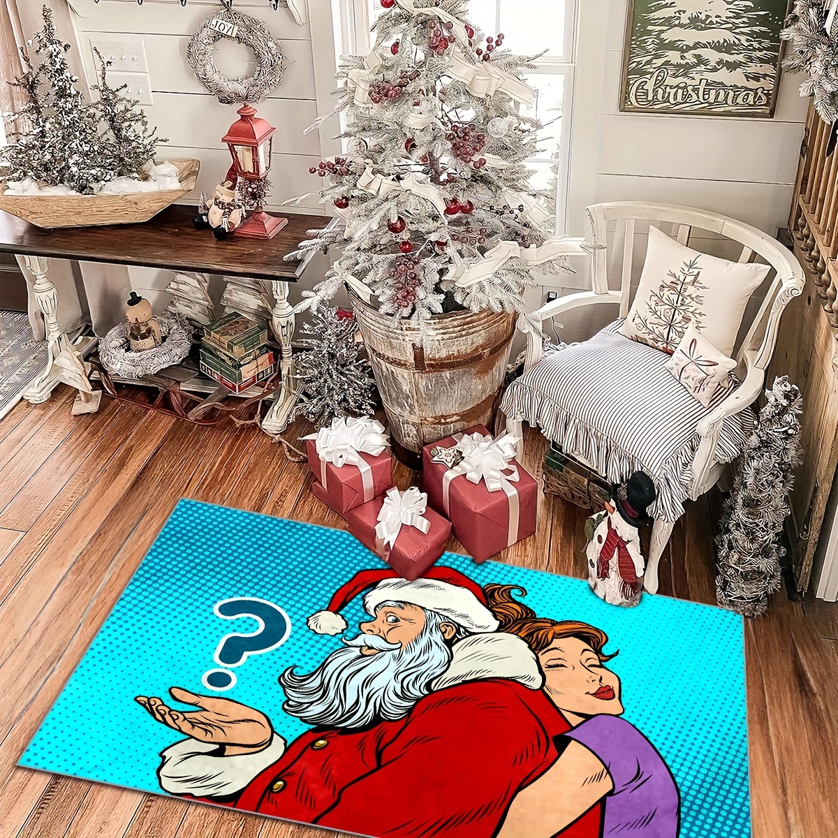 Area Rug For Bedroom Living Room,xmas Santa Claus Christmas Tree