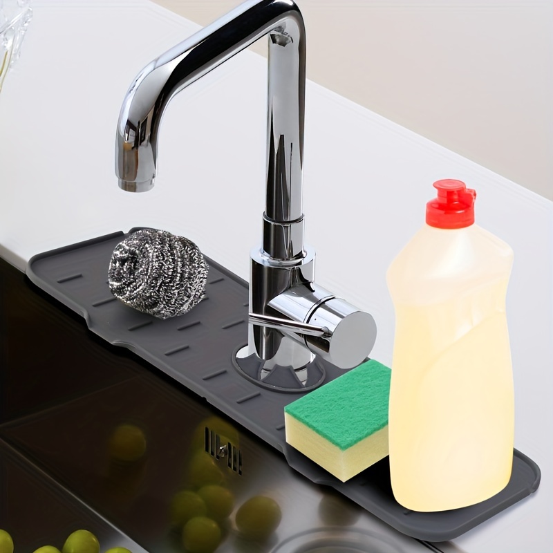 Sink Splash Guard Kitchen Gadgets Silicone Faucet Handle Drip Catcher Tray  Mat Sink Protectors Dish Soap Sponge Holder for Kitchen Bathroom