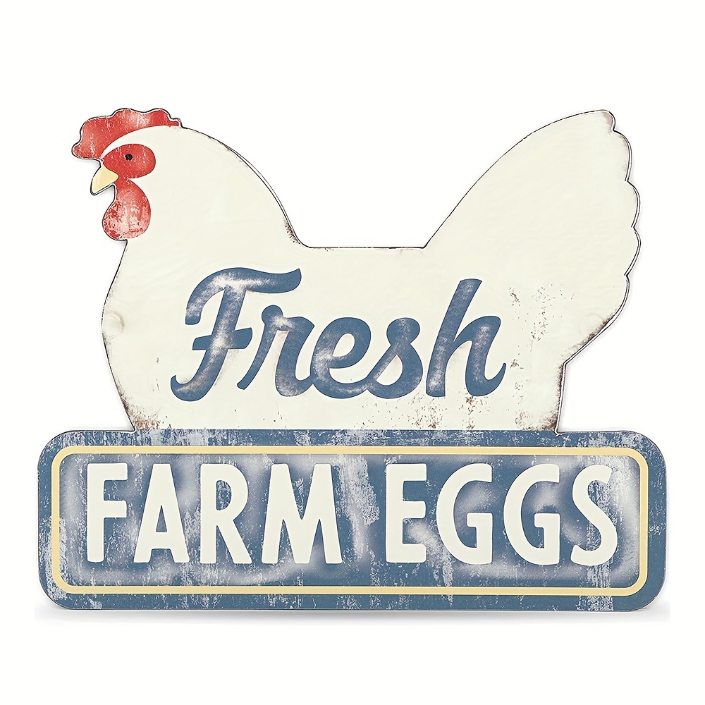 

1pc Fresh Farm Eggs Metal Sign - Vintage Farmhouse Kitchen Sign With Hen And Distressed Finish 8 X 12 Inch