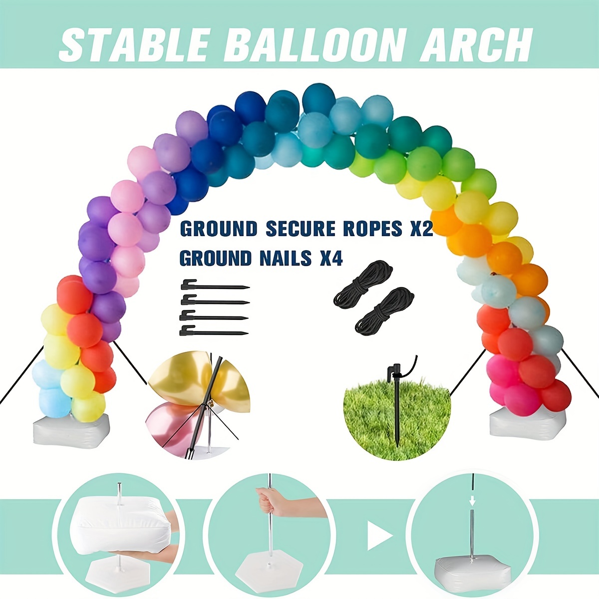 Balloon Arch Kit, Balloon Arch Kit With Base, Hand Pump Ground Safety Rope  Nail Balloon Knotter, For Wedding, Birthday Party Supplies And Decorations