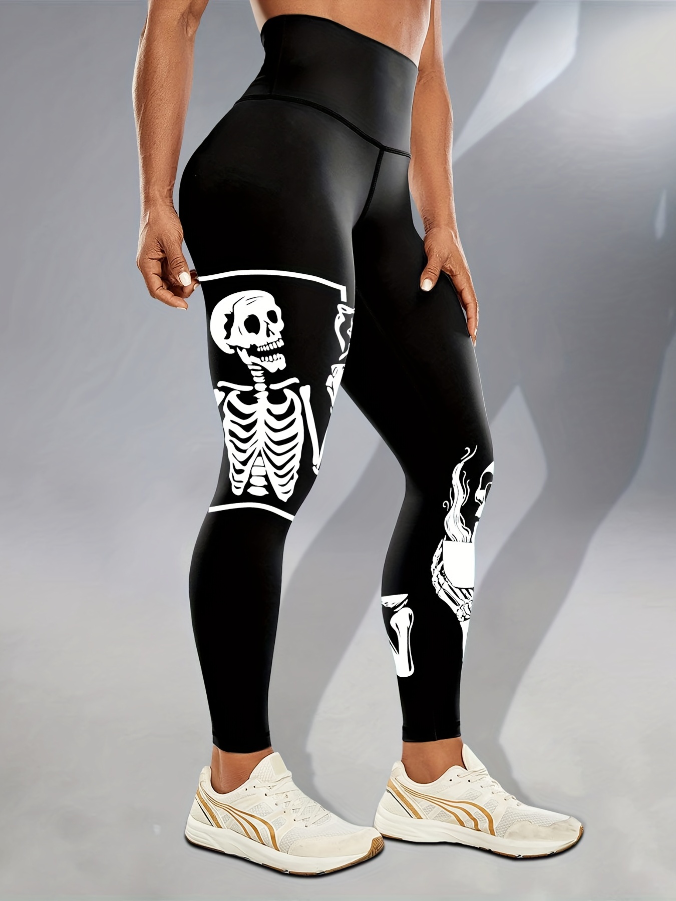 Pantalones Activos Leggings De Esqueleto De Halloween Estampado De