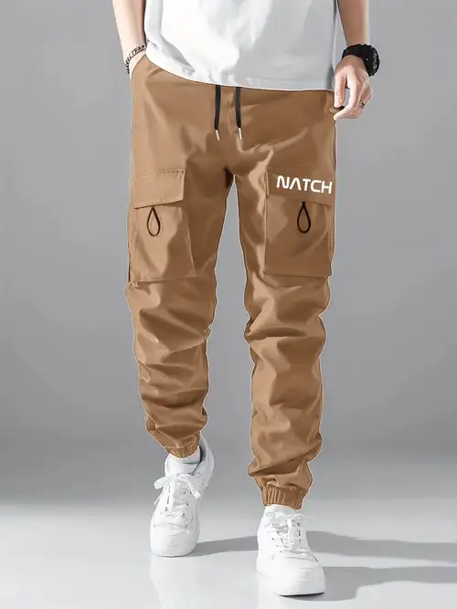 Plus Size Men's Fashion Zip Pockets Cargo Pants Drawstring - Temu