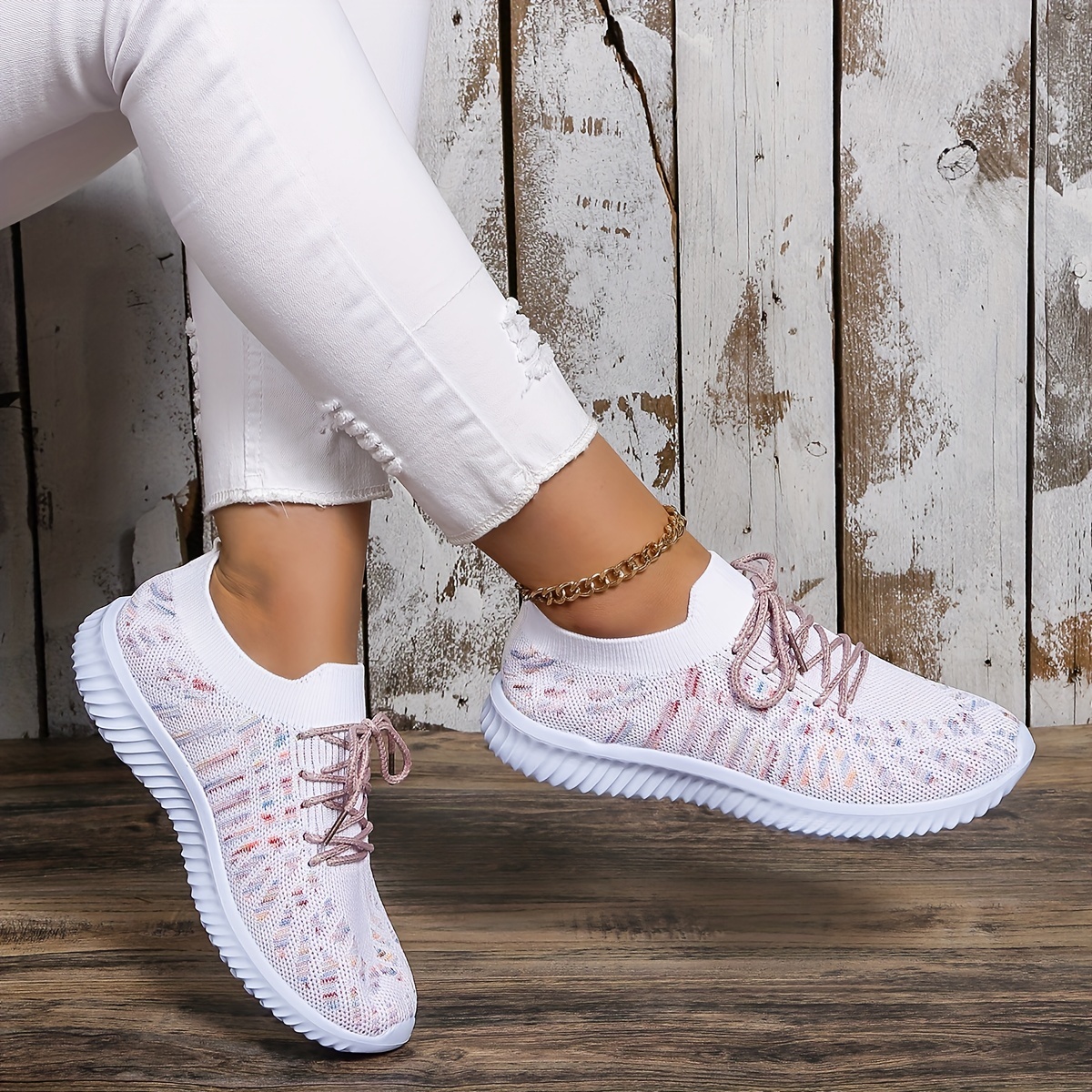 Women's Knitted Sports Shoes Comfort Lace Up Low Top Running - Temu United  Arab Emirates