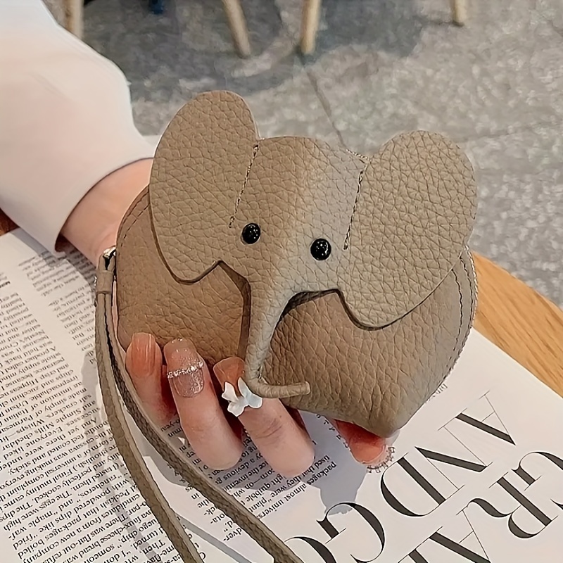 

1pc Cute Elephant Coin Purse, Mini Pu Leather Key Bag, Cartoon Card Storage Bag With Wristlet Multiple Colors