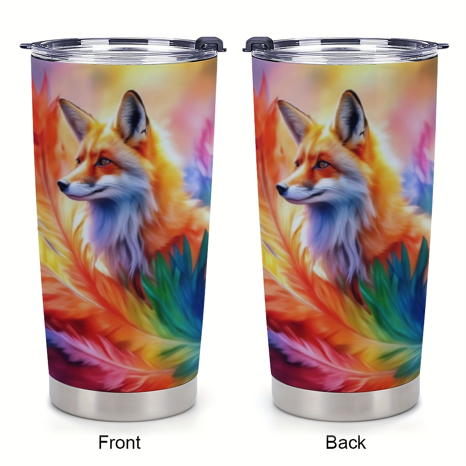 

1pc 20oz Hot Sale Clever Fox Print Stainless Steel Double Layer Insulation Car Cup, Vacuum Trave Coffee Cup, Gifts For Parents And Friend