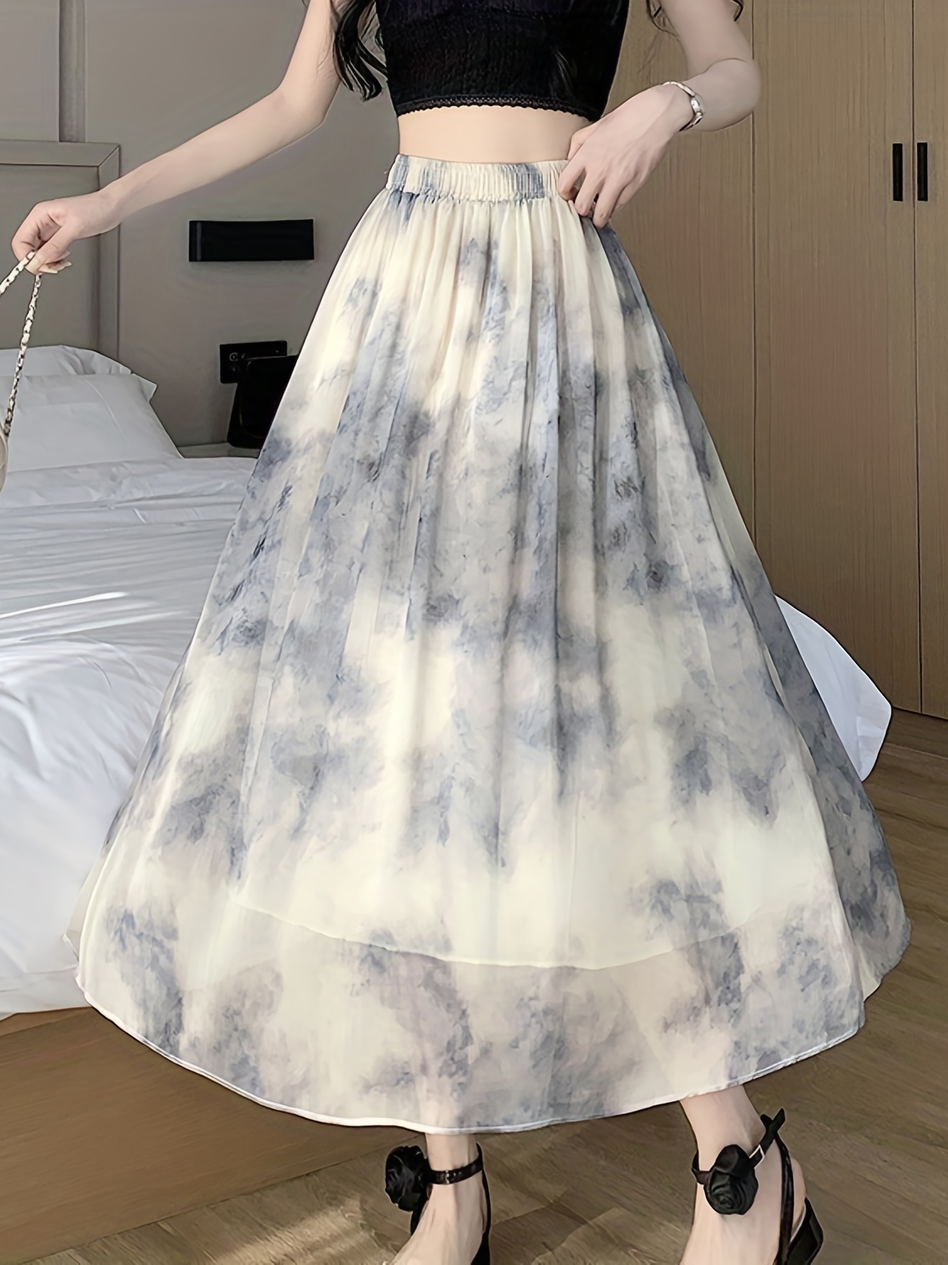 Tie Dye Pleated Skirts Elegant High Waist Versatile Skirts - Temu Canada