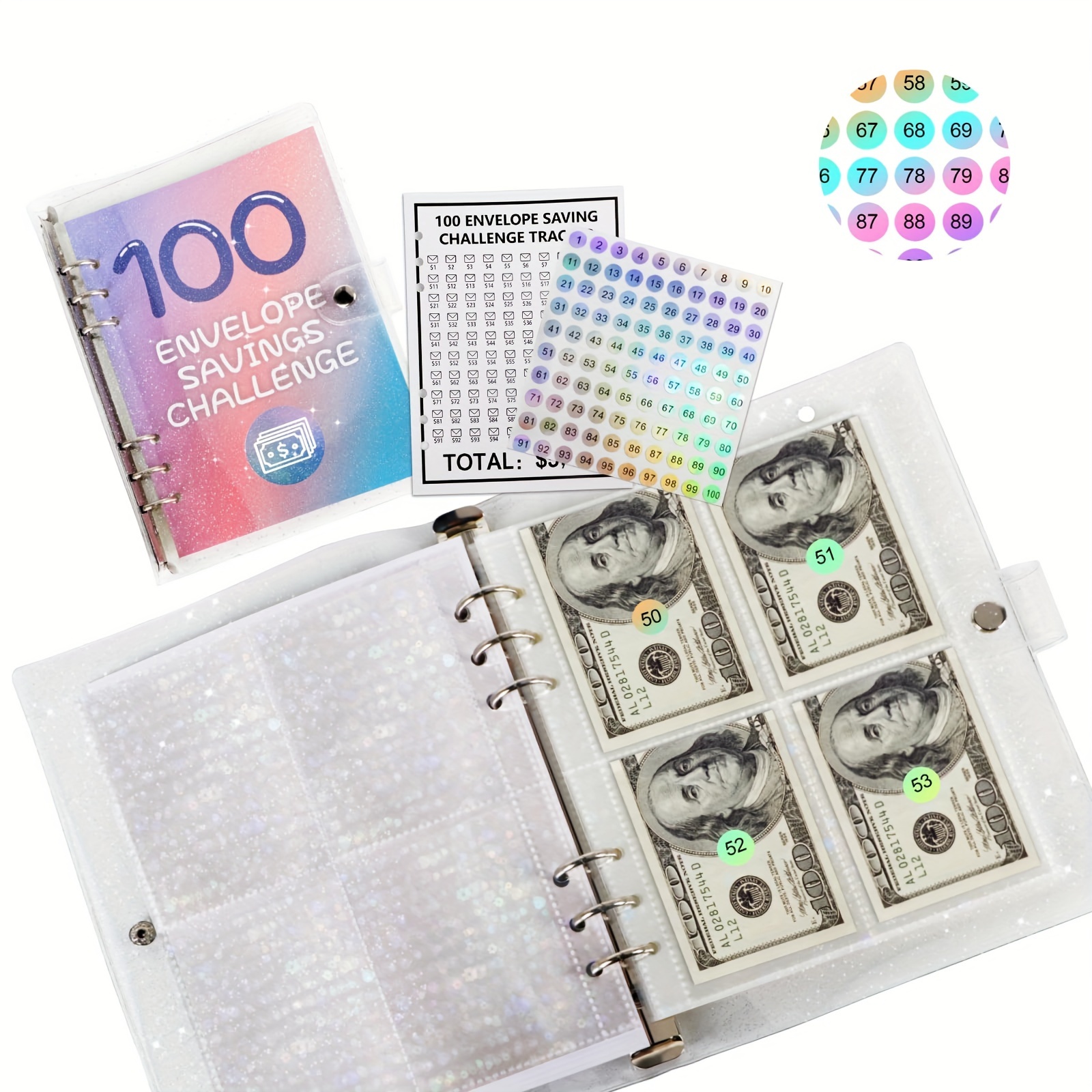 Défi d'économie d'argent de 100 enveloppes | Planificateur de budget à  enveloppe amusante pour économiser de l'argent - Organisateur d'économie
