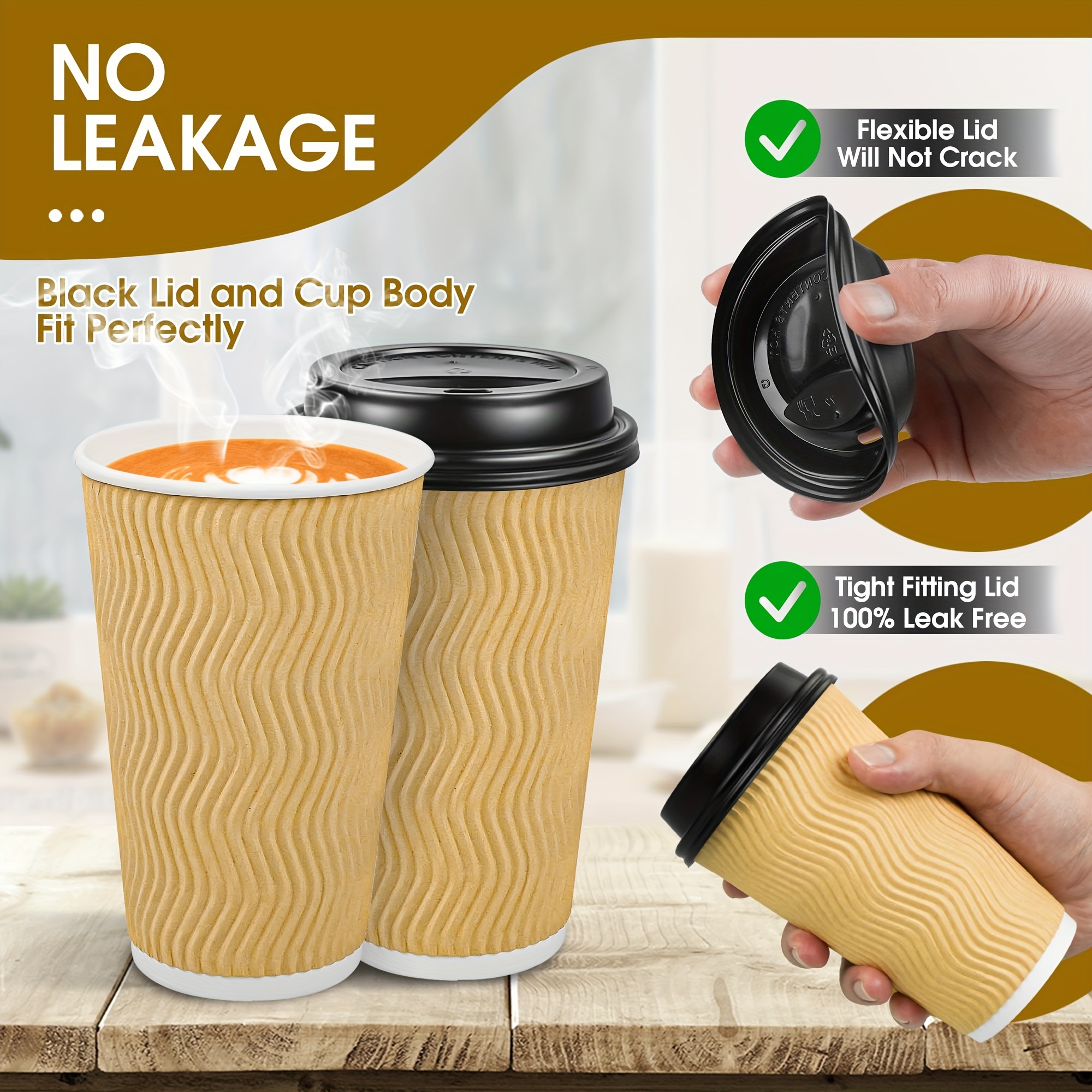 Disposable Coffee Cups With Lids - 16 oz To Go Coffee