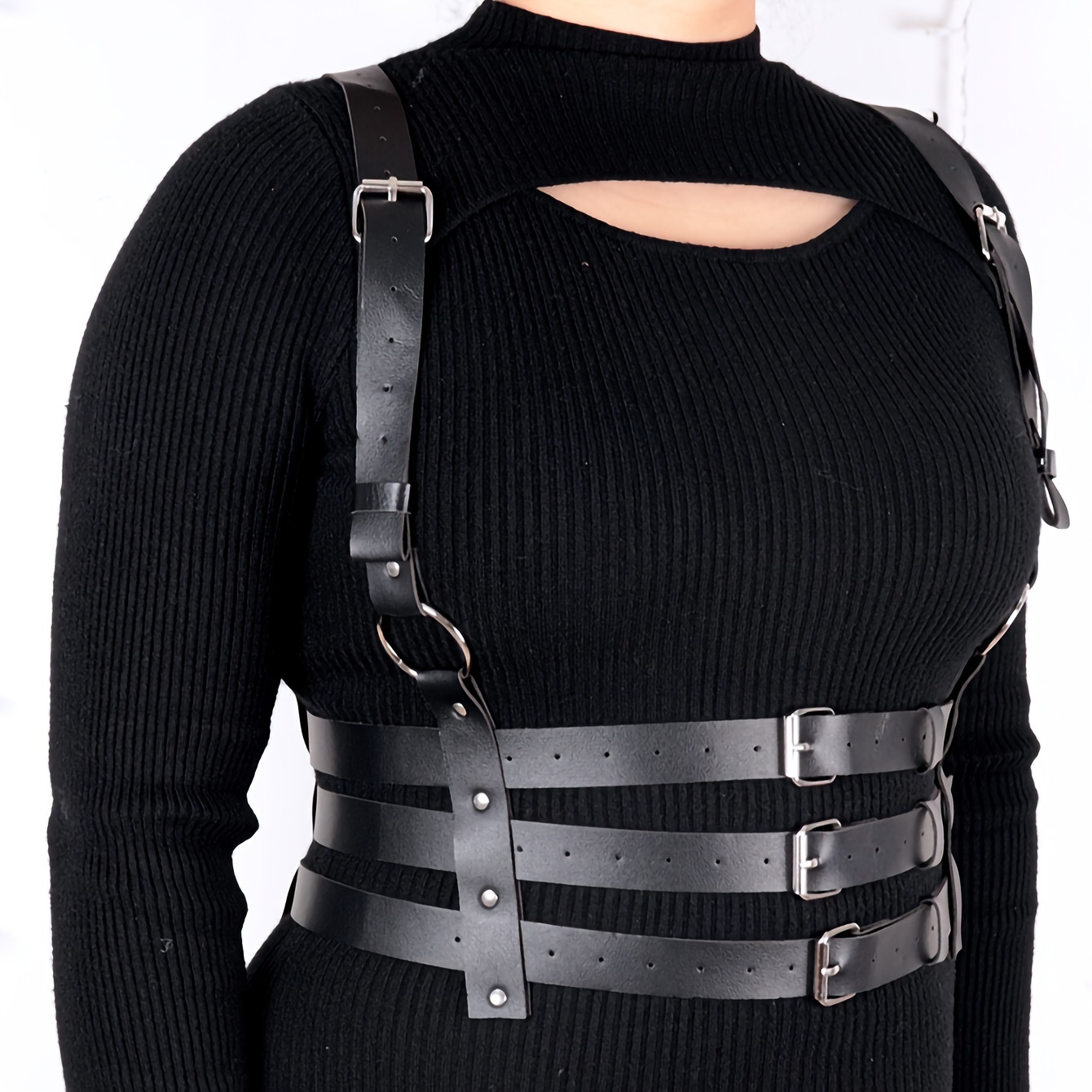 CHEARUBY PU Leather Plus Size Adjustable Underbust Suspender Harness Belt  Harness Waist Belt (Black) at  Women's Clothing store