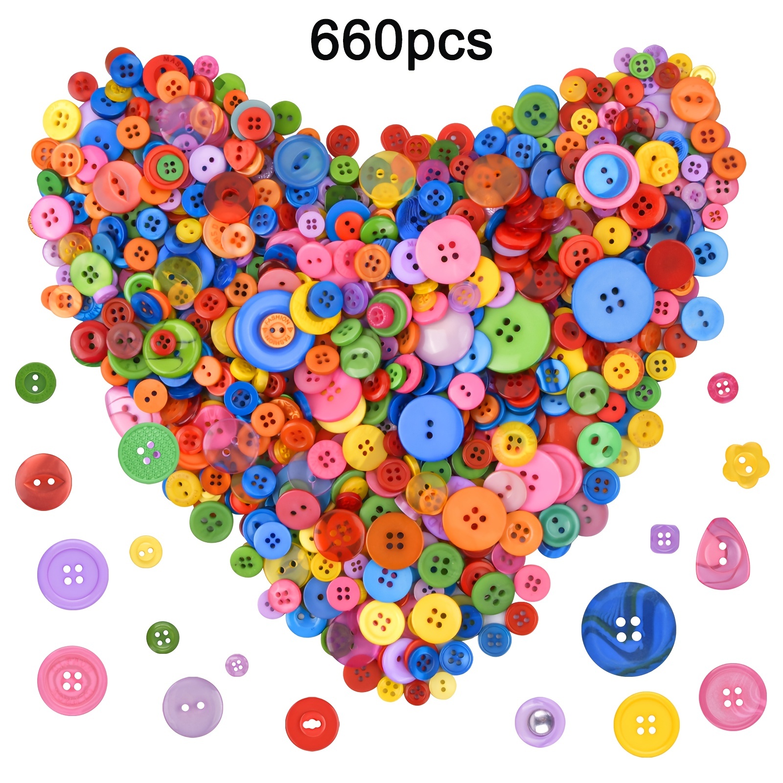 150Pcs Assorted Colors Size 1/2 Inch Round Resin Heart Buttons Two Holes  DIY Crafts for Children's Manual Button Painting and Sewing Fasteners  Buttons