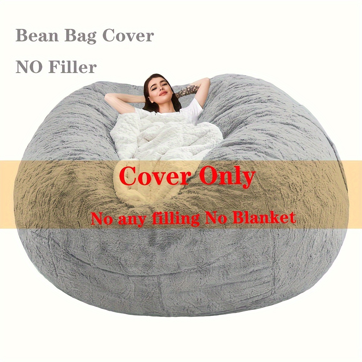 1pc Extra Large Bean Bag Sofa Chair Cover (cover Only,no Fillings), Soft &  Fluffy Pv Velvet Removable Washable Cover For Bean Bag Sofa Adult Bed,  Living Room & Bedroom Furniture Protector. 150cm*60cm