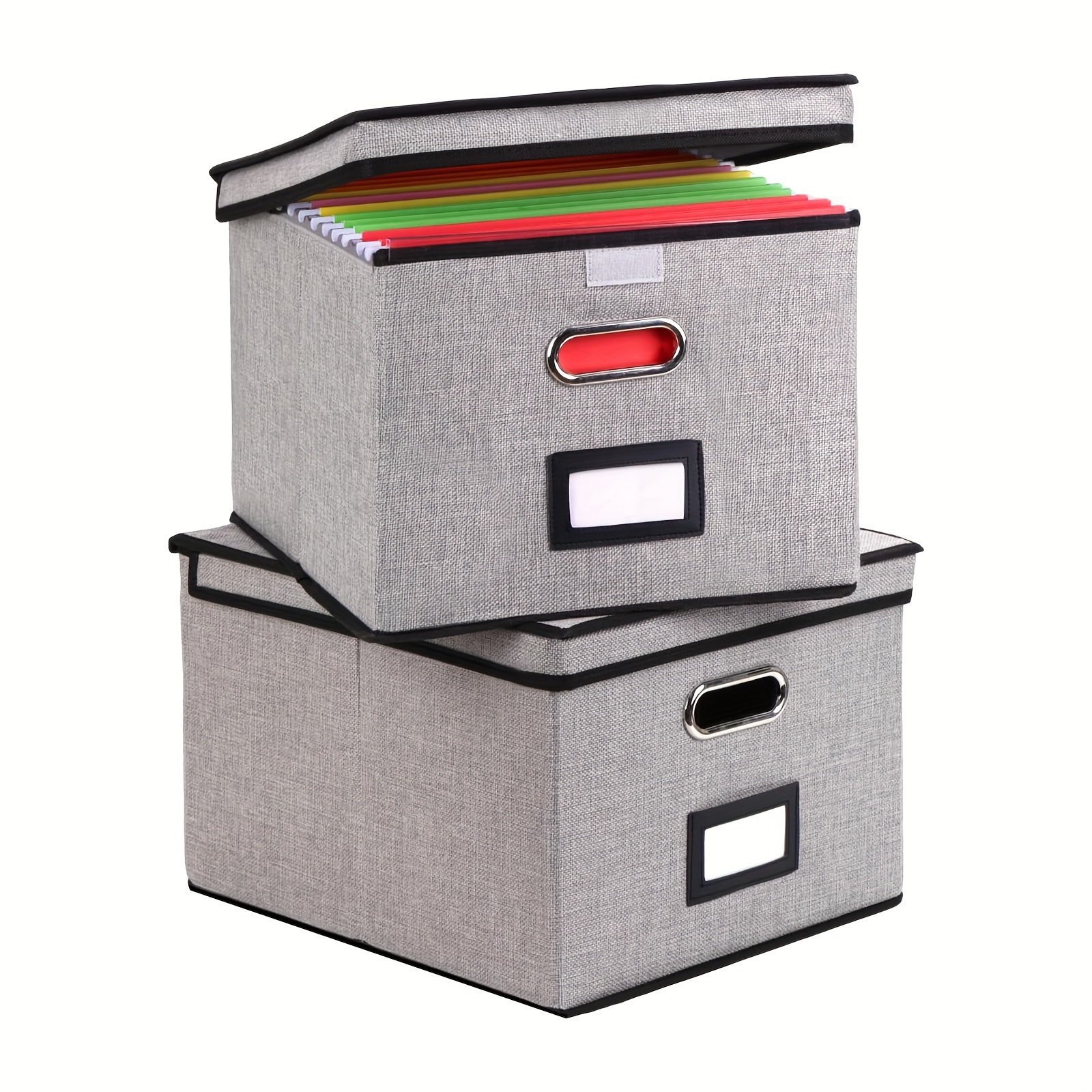 Boîte de rangement pliable CPDD avec couvercle - Boîtes de rangement et de  classement en lin décoratifs - Dossier suspendu pour lettre/légal - Armoire  à bacs pour bureau à domicile - Conteneur