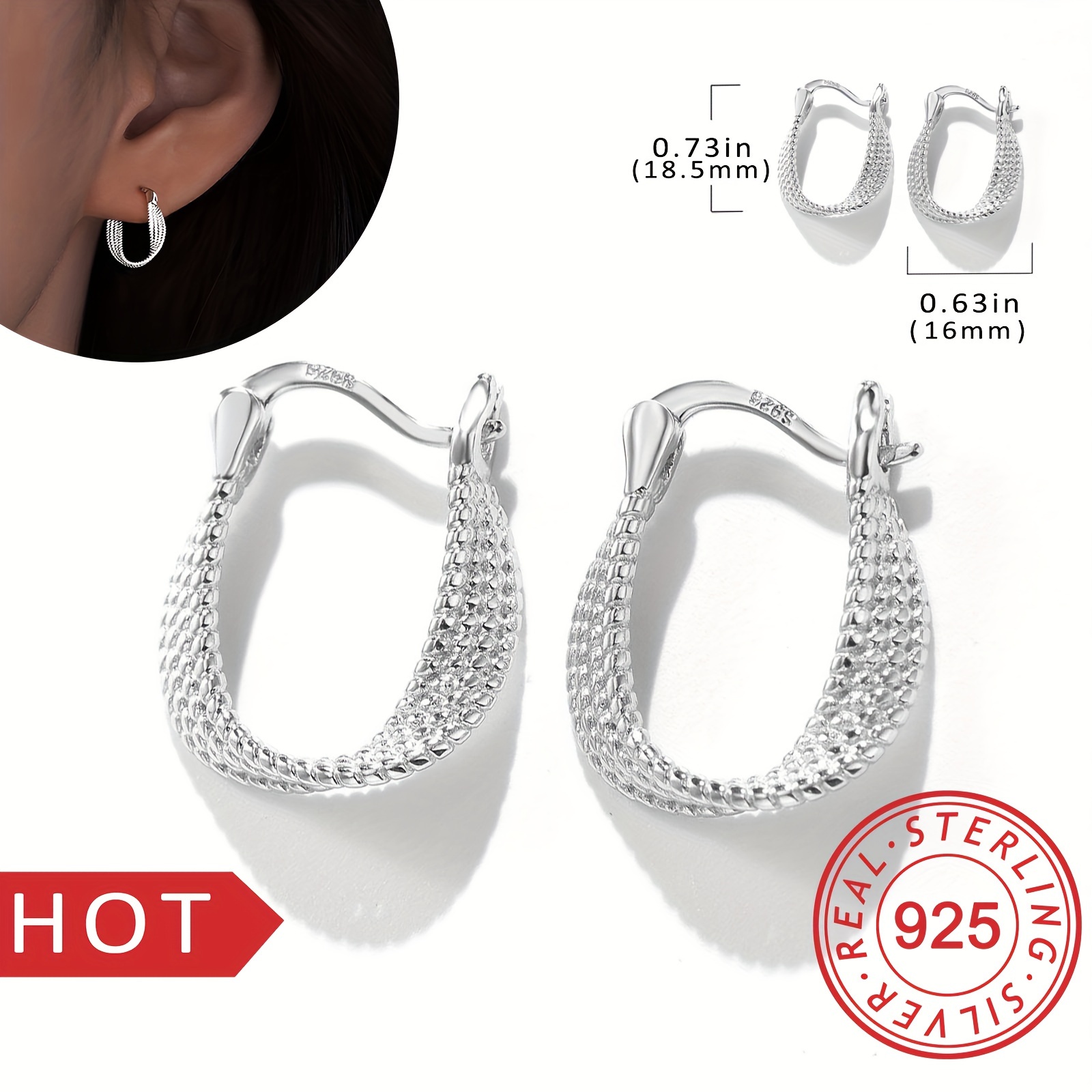 

S925 Sterling Silver Hypoallergenic Twisted Design Hoop Earrings Classic Elegant Style Exquisite Gifts For Women