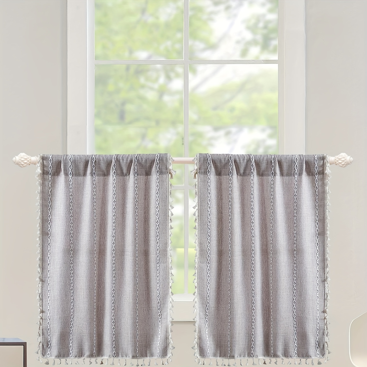 Cortina de nivel corta para ventanas pequeñas, cortinas de café, estilo  rústico, cortina de bistró con bolsillos para varillas, cortina corta,  media