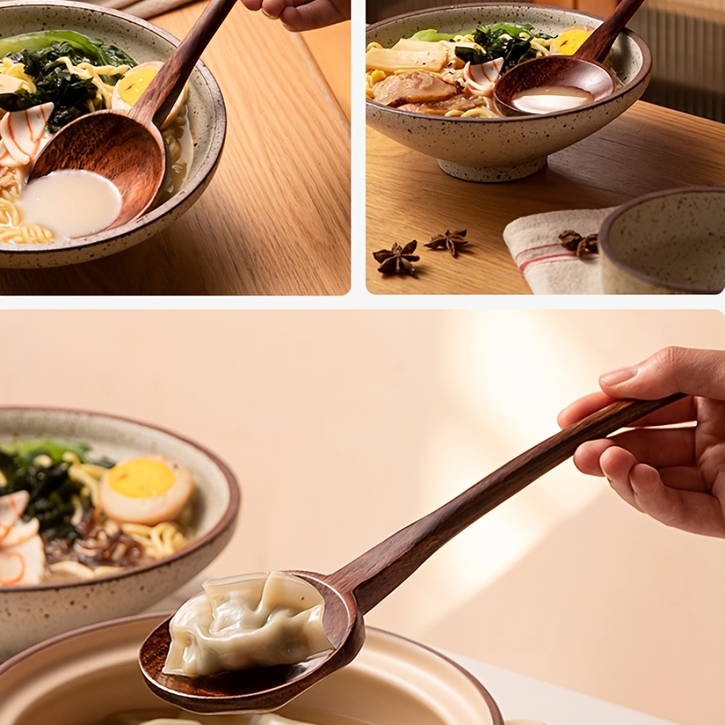 6 uds. Cuchara grande japonesa con mango largo, cuchara Ramen, vajilla para  el hogar Afortunado Sencillez