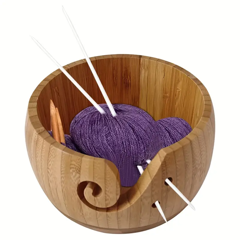 Bamboo Yarn Bowl With Removable Lid Handmade Wooden Knitting - Temu