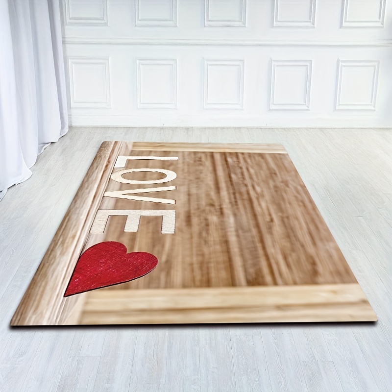 Wooden Board Warm Love Printed Floor Mat