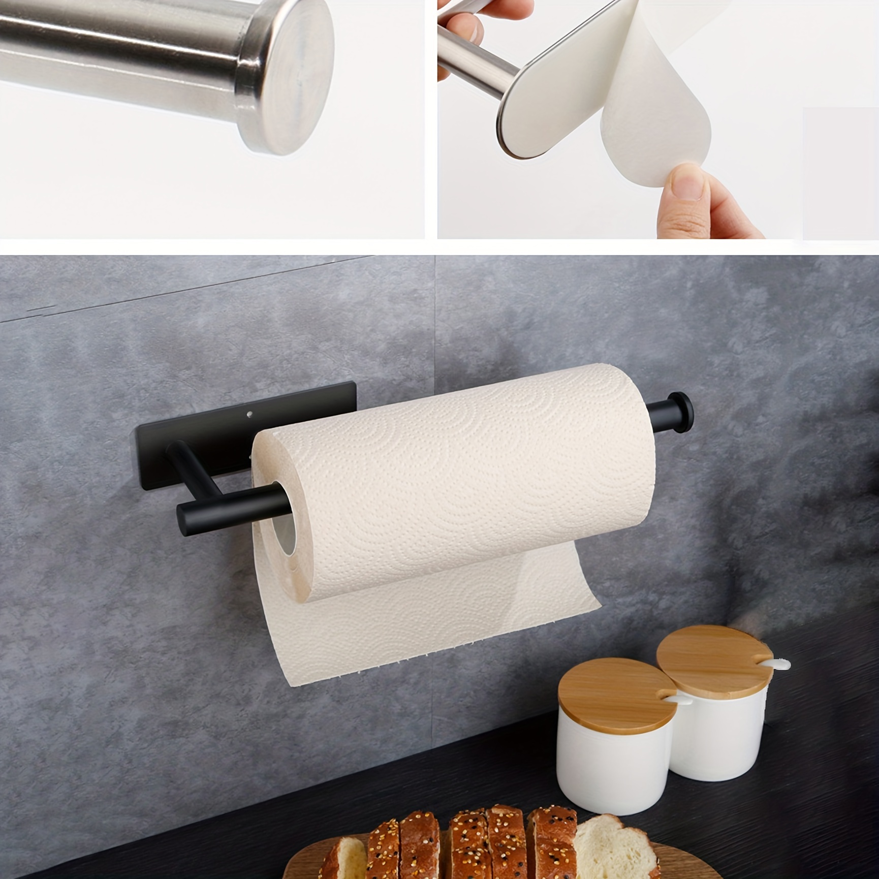 Paper Towel Holder Under Cabinet Adhesive Or Drilling Black - Temu