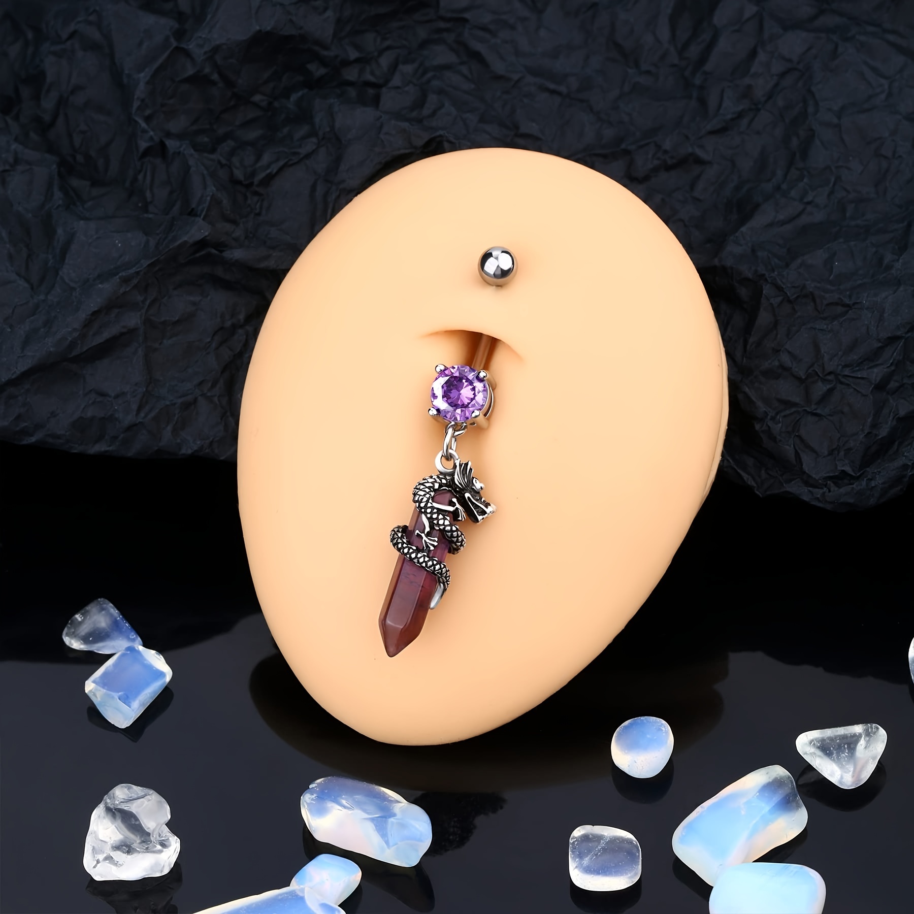 Dragon Shape Charm Belly Button Ring with Gemstones