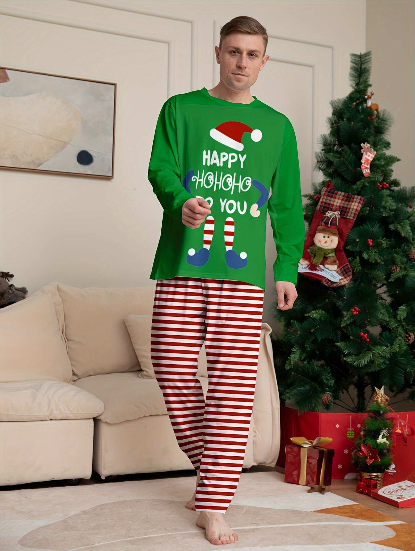 Men's Trendy Casual Striped Christmas Pajamas Sets Letter - Temu