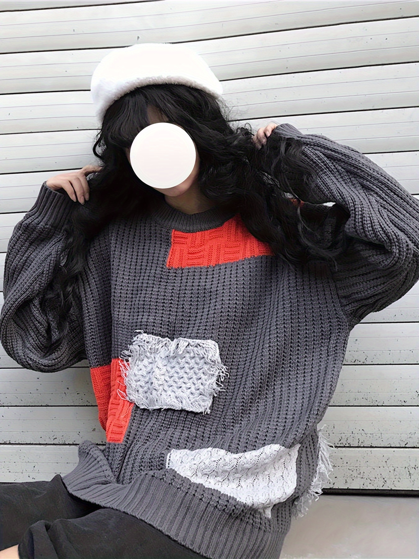 Women Colorful Knit Pullover Crochet Knitted Y2K Long Flared Sleeve Casual  Sweater Rainbow Striped Knitwear