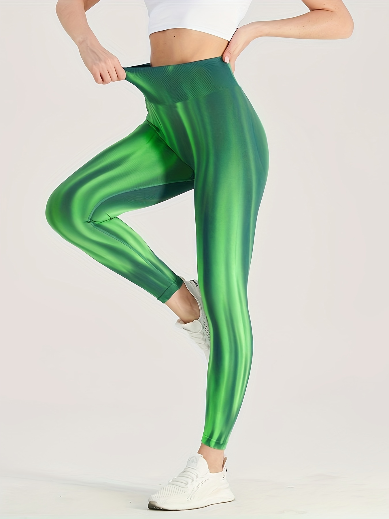 Womens Metallic Glow Yoga Pants Elastic Waist Sexy Shiny