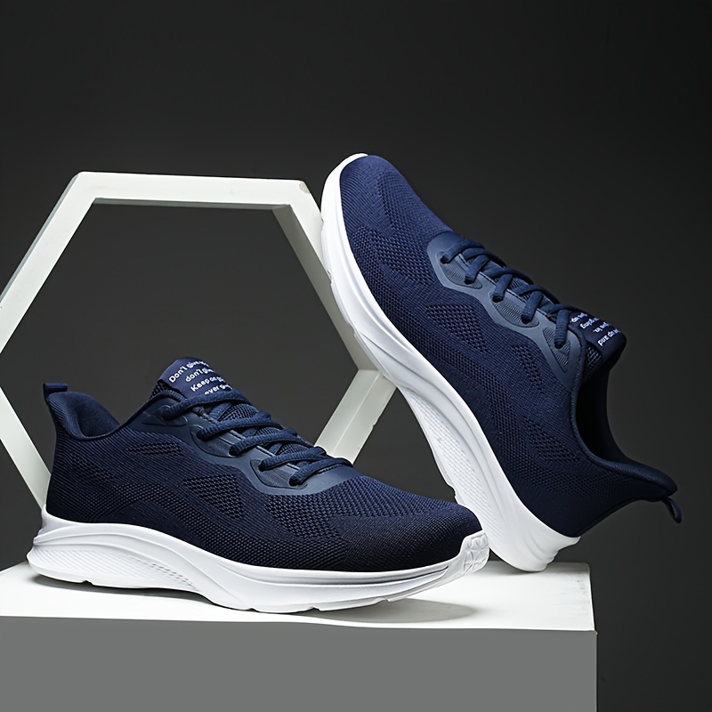 Men's Navy Blue Athletic Footwear - Breathable Running Shoes with EVA Sole, Lace-Up Design for Every Season