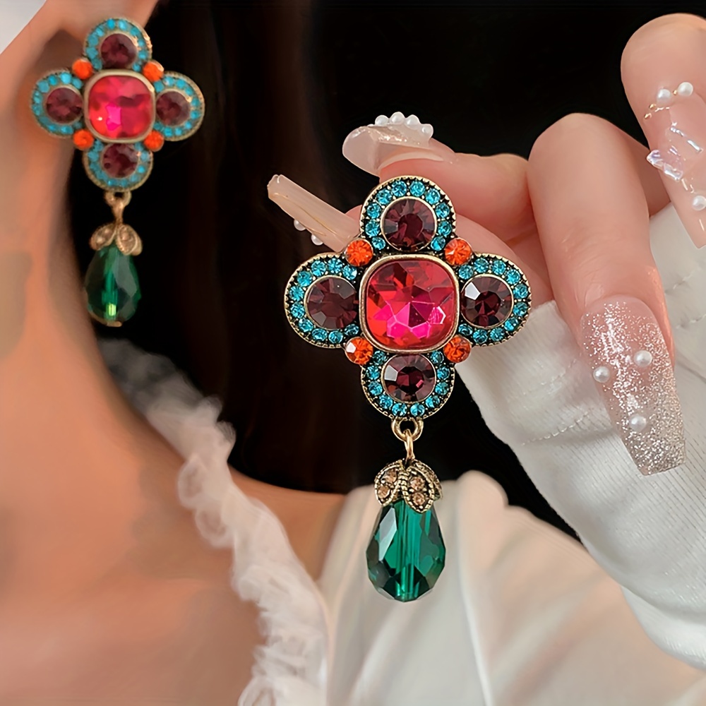 Image of European And Vintage Mid-century Colorful Earrings Dangle Earrings Suitable For Women' Wear, Gift For Girlfriend, Jewelry Accessories