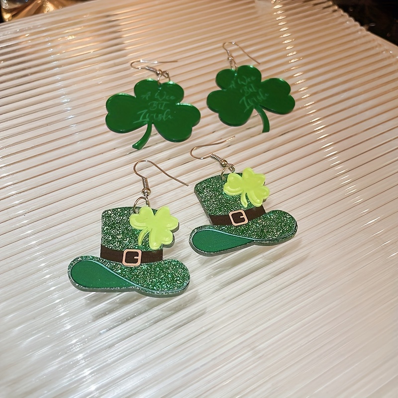 St Patrick's Day Earrings for Women Girls,Irish Shamrock Dangle