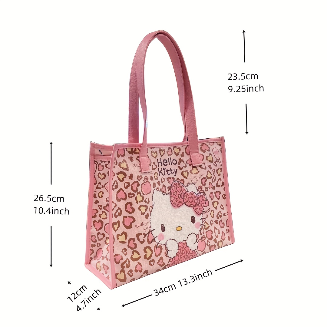 Hello Kitty Tote Bag Polyurethane Leather Shopping Bag with Zipper