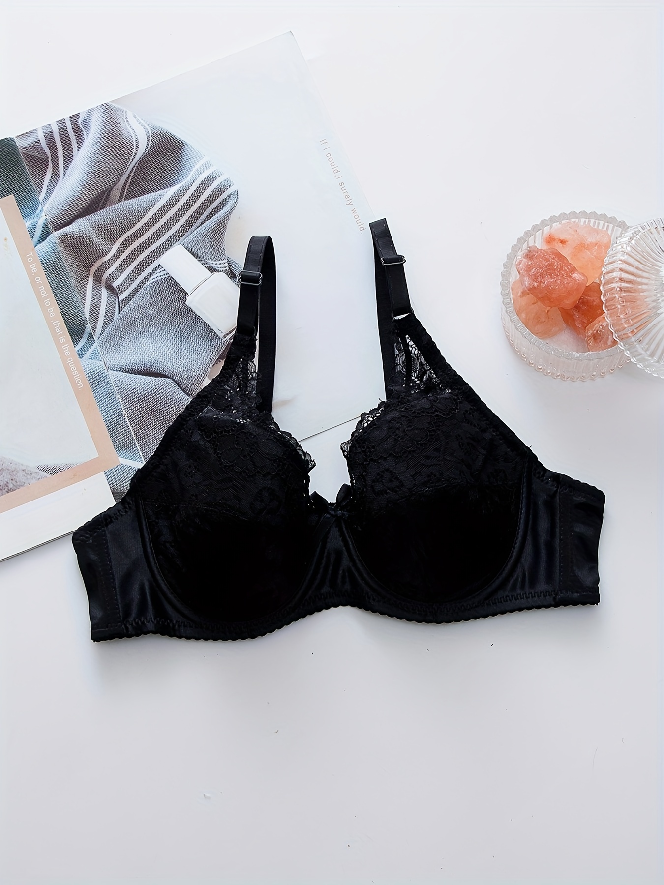 Thin Bras for Women Underwire Push Up Sexy Lace Bralette Thin Sponge Cup  Women's Bra Lingerie (Color : Black, Size : 75B/34B)