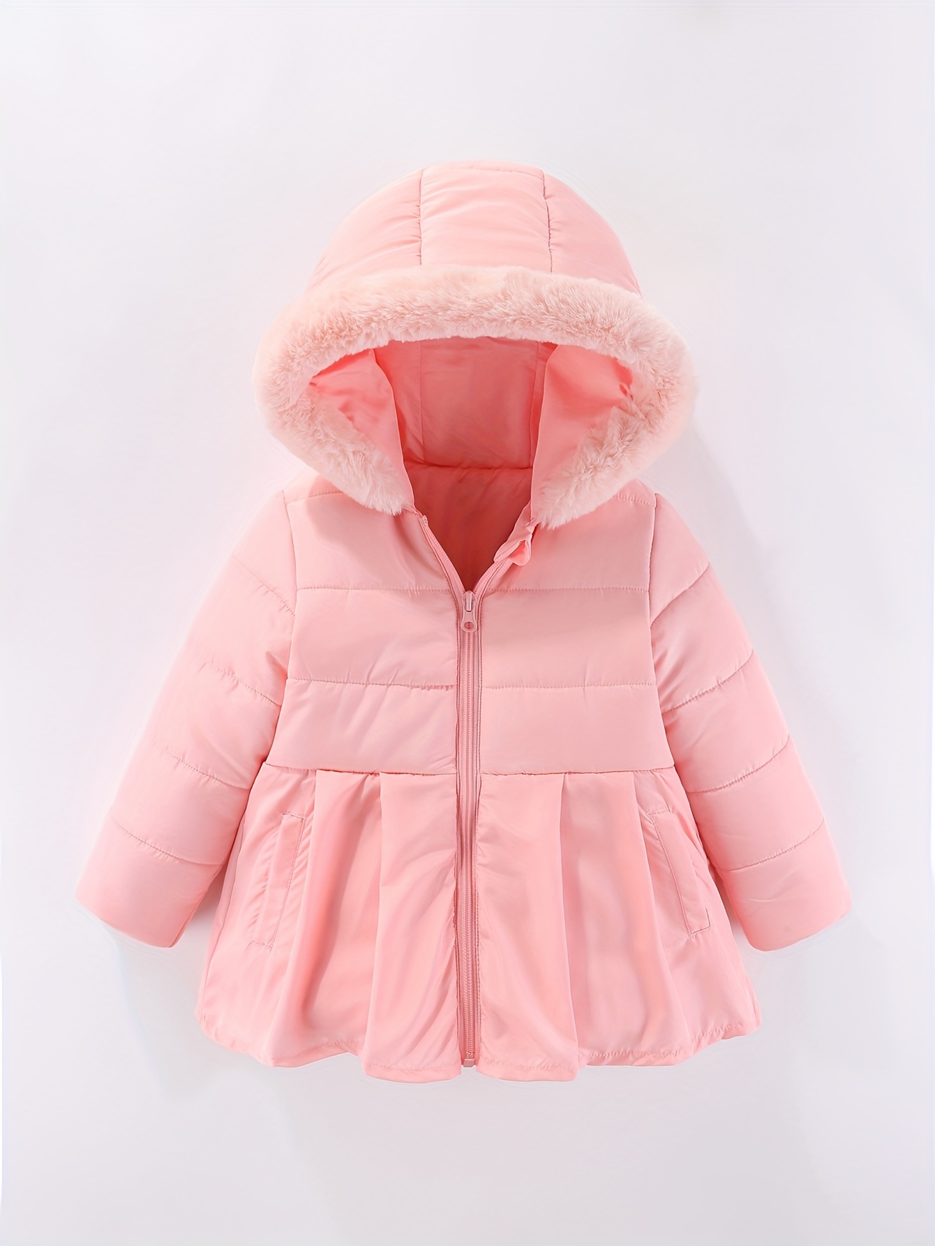 girls winter princess hooded jacket soft pink cozy warm coat