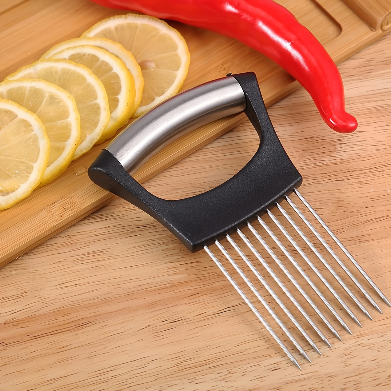 1pc Stainless Steel Cutter Slicer Gadget Meat Onion Fork Slicing Helper Multipurpose  Vegetable Slicer Kitchen Tool