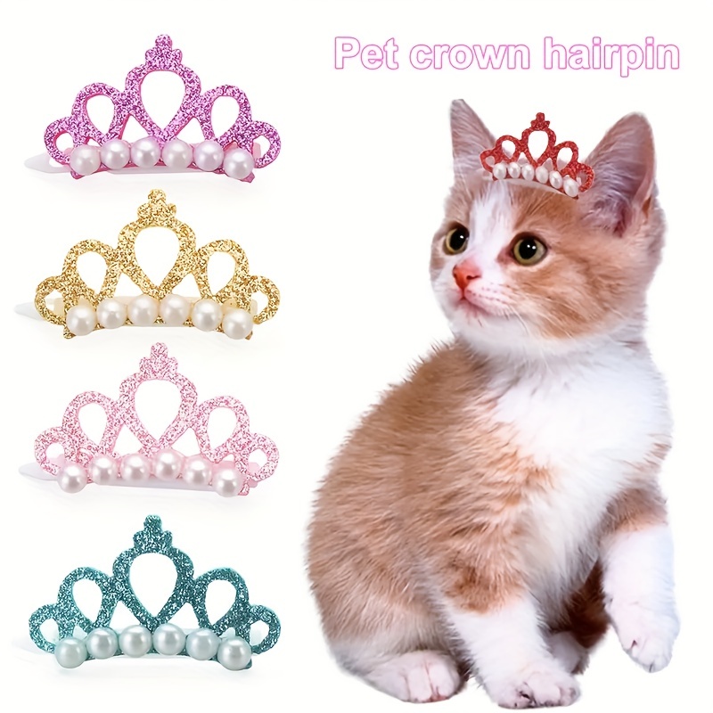 Faux Pearl Crown Pet Hair Clips Stylish Crown Shape Bows Temu