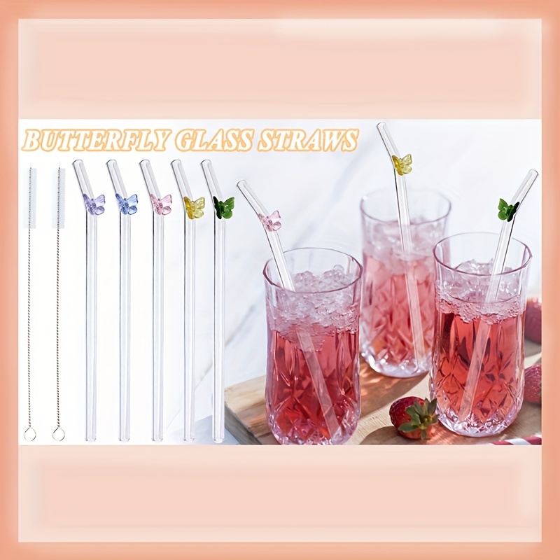 Butterfly Decorative Glass Straw High Temperature Resistant Borosilicate  Glass Straw