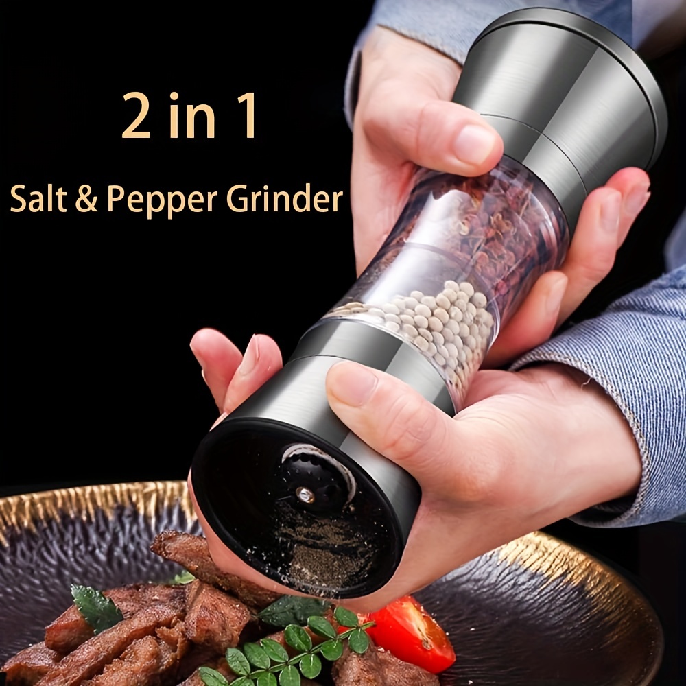 Salt and Pepper Grinder Set of 2,Stainless Steel Push Button Grinder Modern Design Thumb Grinder, for Black Pepper, Sea Salt and Himalayan Salt, Spice