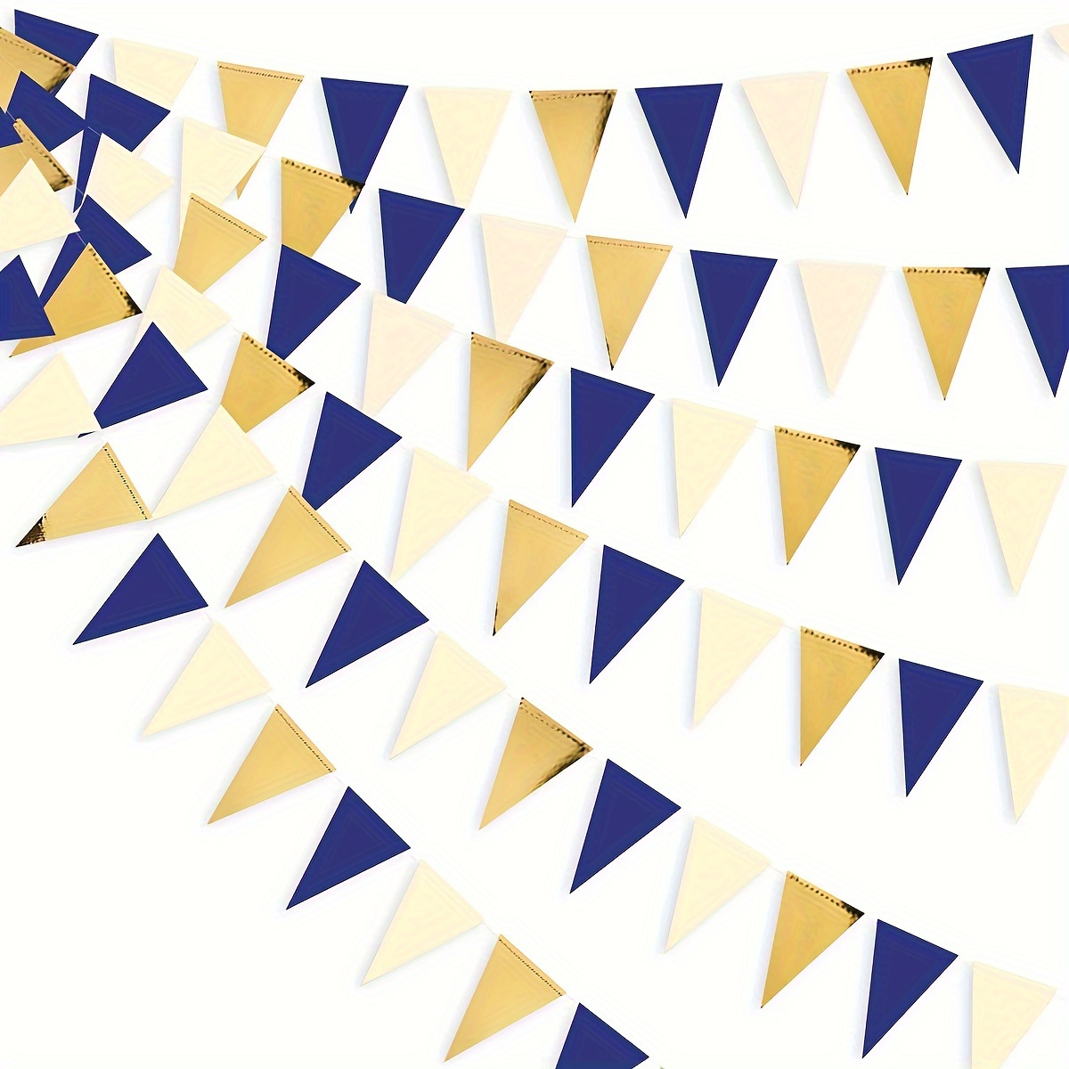 

3pcs, 30ft Navy Blue Gold And Beige Party Decorations Royal Blue Gold Triangle Flag Pennant Banner Bunting For Graduation Birthday Wedding Bridal Shower Nautical Party Decorations Supplies