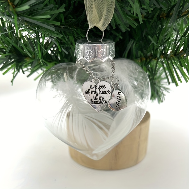 Christmas Tree Decorations Ornaments, Clear Christmas Ornament Feather  Ball, A Piece of My Heart is in Heaven, Memorial Hanging Pendant Xmas Gift  - Son 