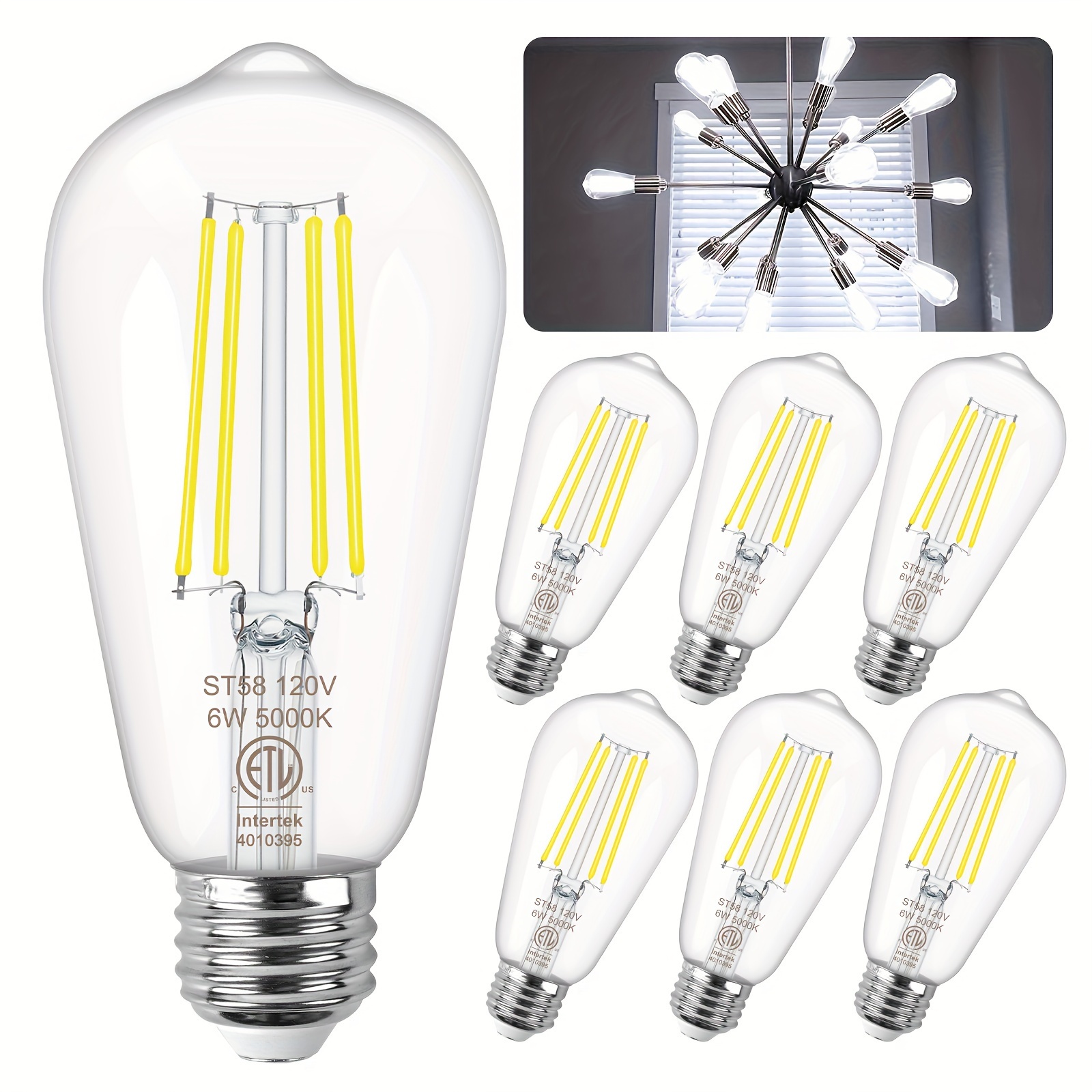 CRLight Bombilla LED Edison de 2 W, 4000 K, luz blanca diurna, equivalente  a 300 LM, E26 Tubular T45 / T14, bombillas LED regulables de vidrio