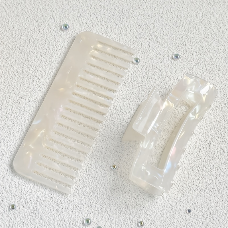 Image of 2pcs Women's Acetate Hair Comb Set With Rectangular Claw Clip, Portable Detangling Comb, Acetate Claw Clip Gift Set For Women, Mother's Day Gift Claw Clip