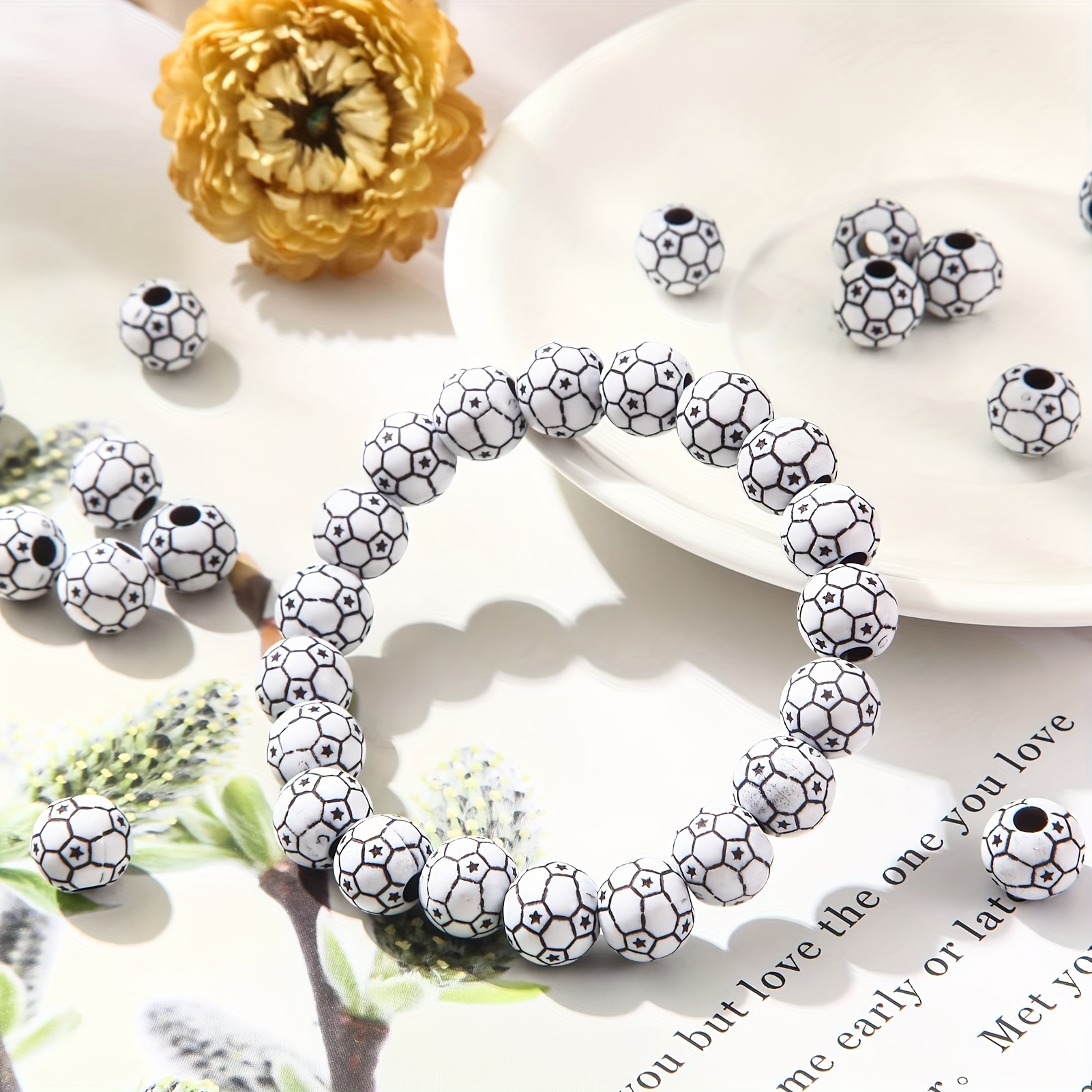 White Black Football Beads For Jewelry Making Diy Bracelet - Temu