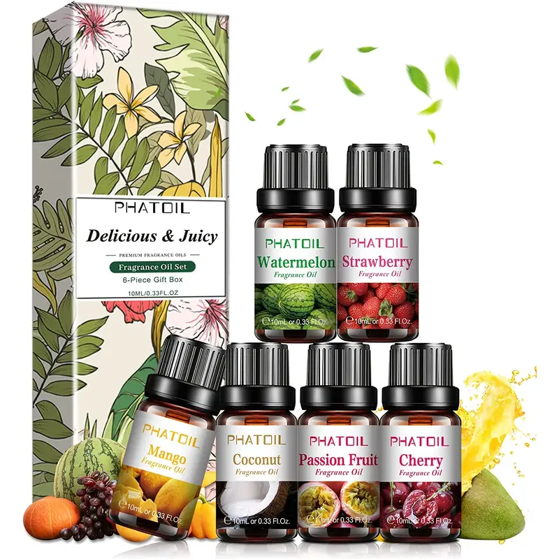 6pcs 10ml Fruity Fragrance Essential Oils Set, Fragrance Oils Gift Set For  Diffuser, Humidifier, Aromatherapy Passion Fruit, Mango, Strawberry, Cherry