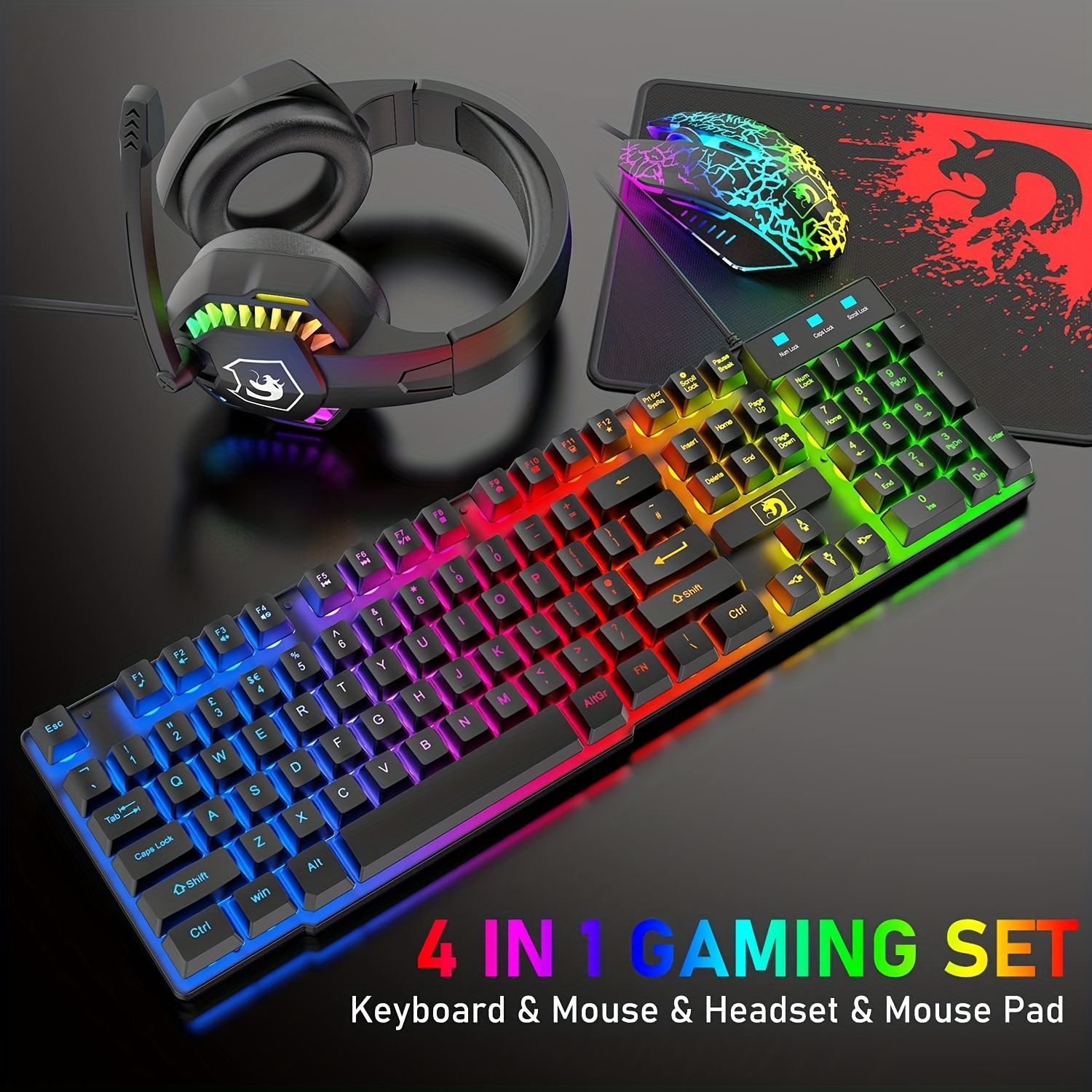 T11 Gaming Keyboard Mouse Headset Mouse Pad Combo Set - Temu
