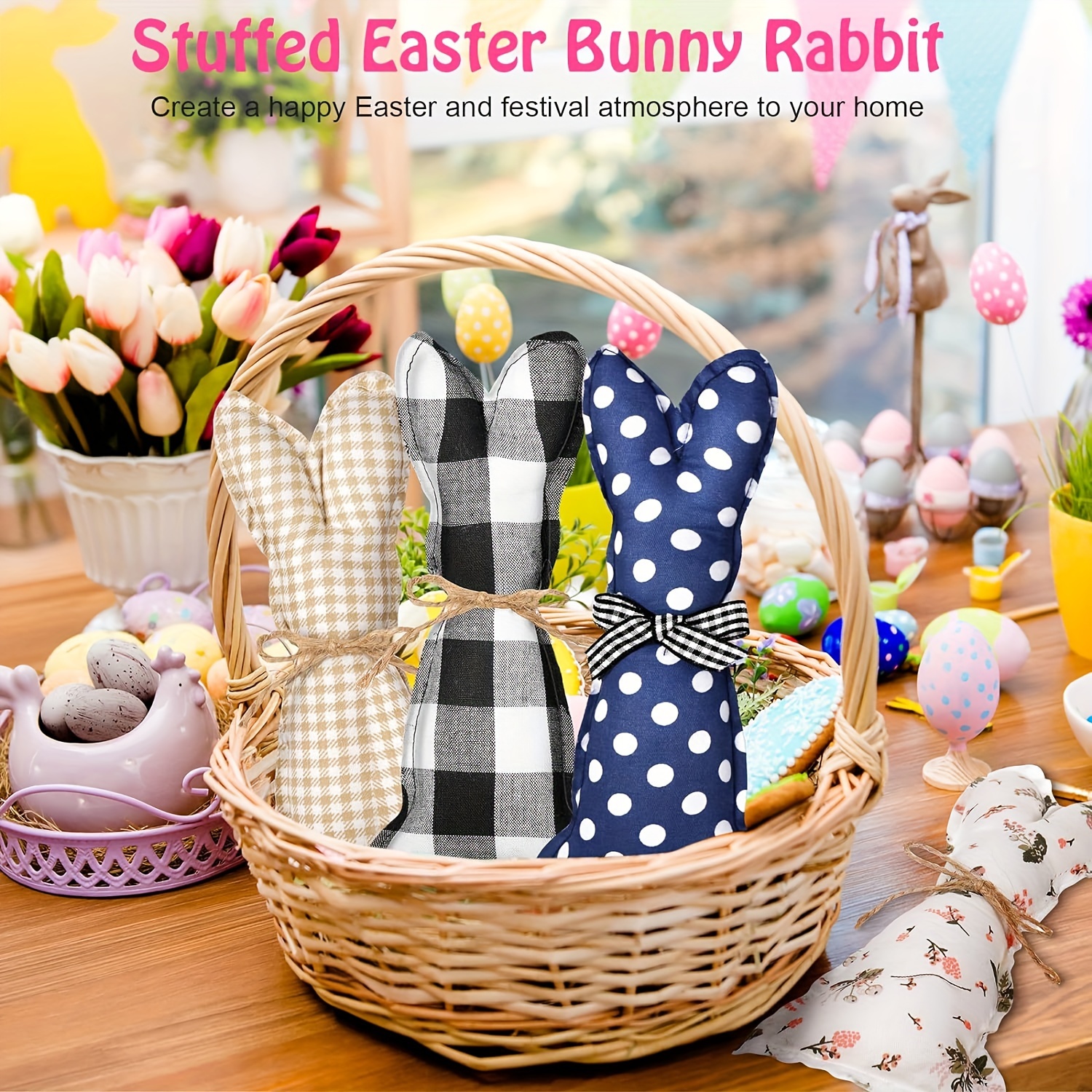 12pcs stuffed fabric bunnies easter table top rustic farmhouse decor plush carrot bunny decor rabbit decor tall vase filler decor for desk counter tiered tray wedding home exquisite soft craft