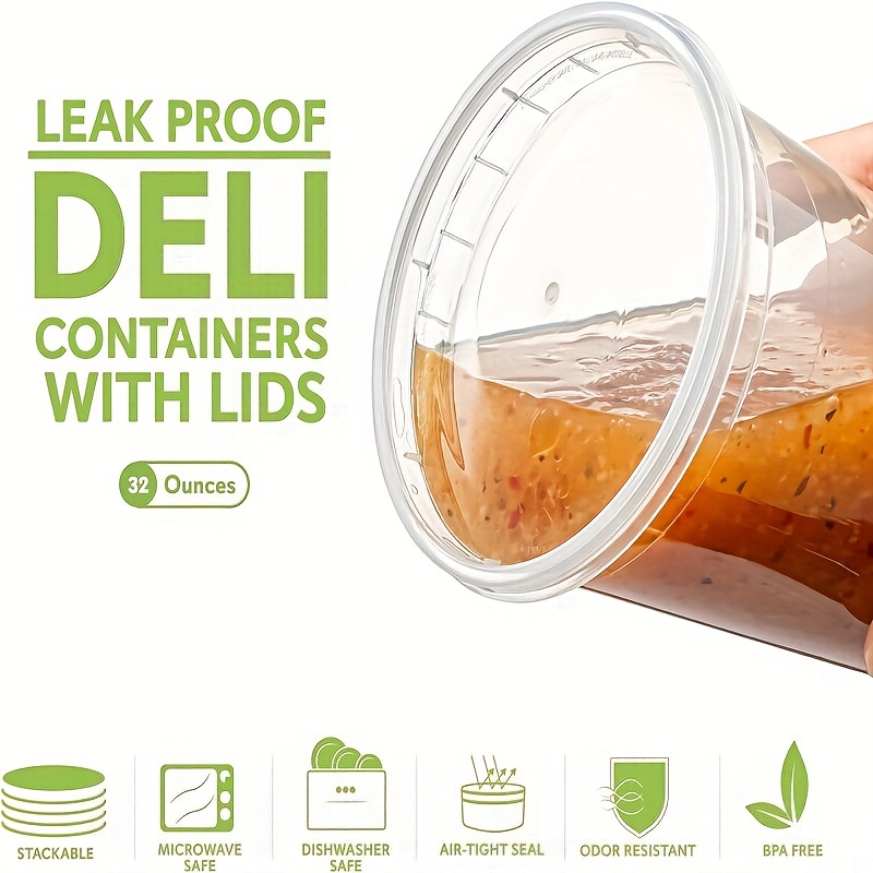 30pcs BPA Free Plastic Deli Containers With Lids, Leakproof