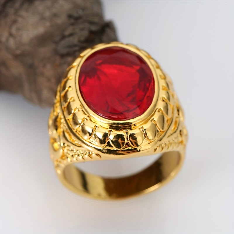 Men's Red Zircon Oval Statement Ring