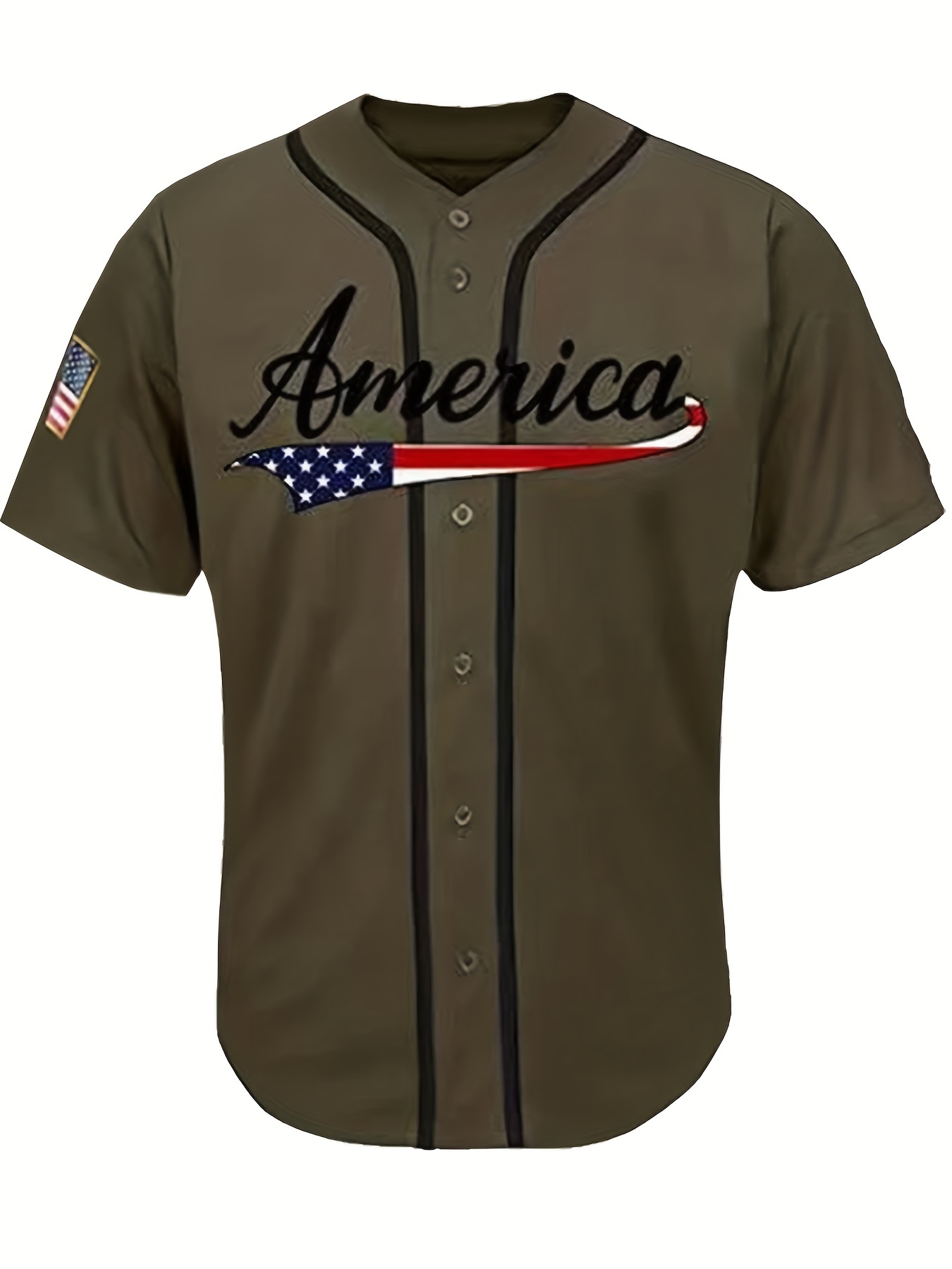Men's #1 Baseball Jersey, Casual Short Sleeve Button Up Embroidery Classics  Salute Olive Green Sports Uniforms - Temu