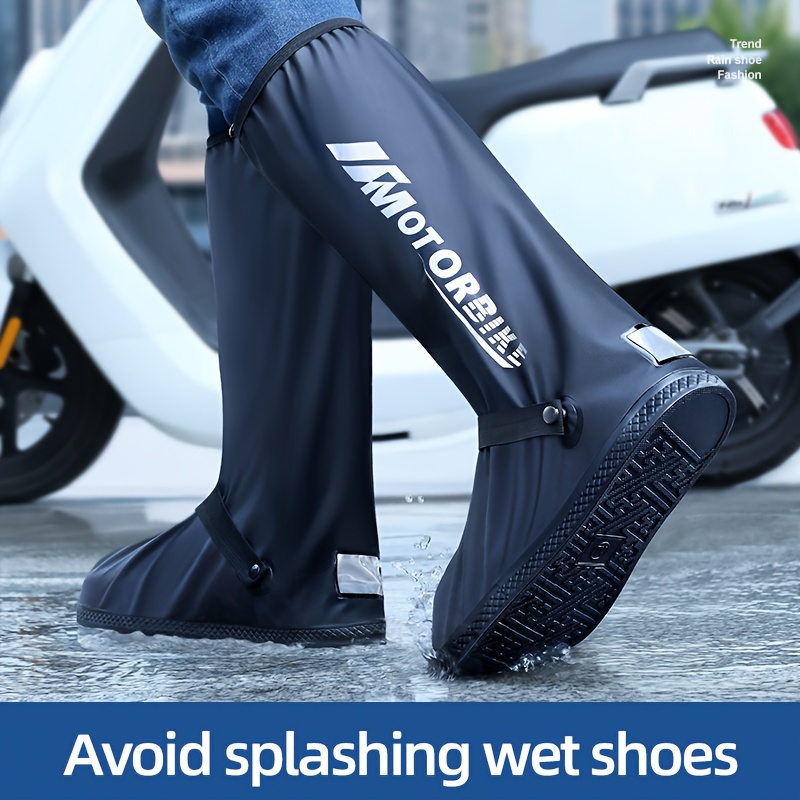 

Waterproof And Slip-resistant High-top Motorcycle Shoe Covers With Printed Opening At The Back Of The Pvc Rain Boots