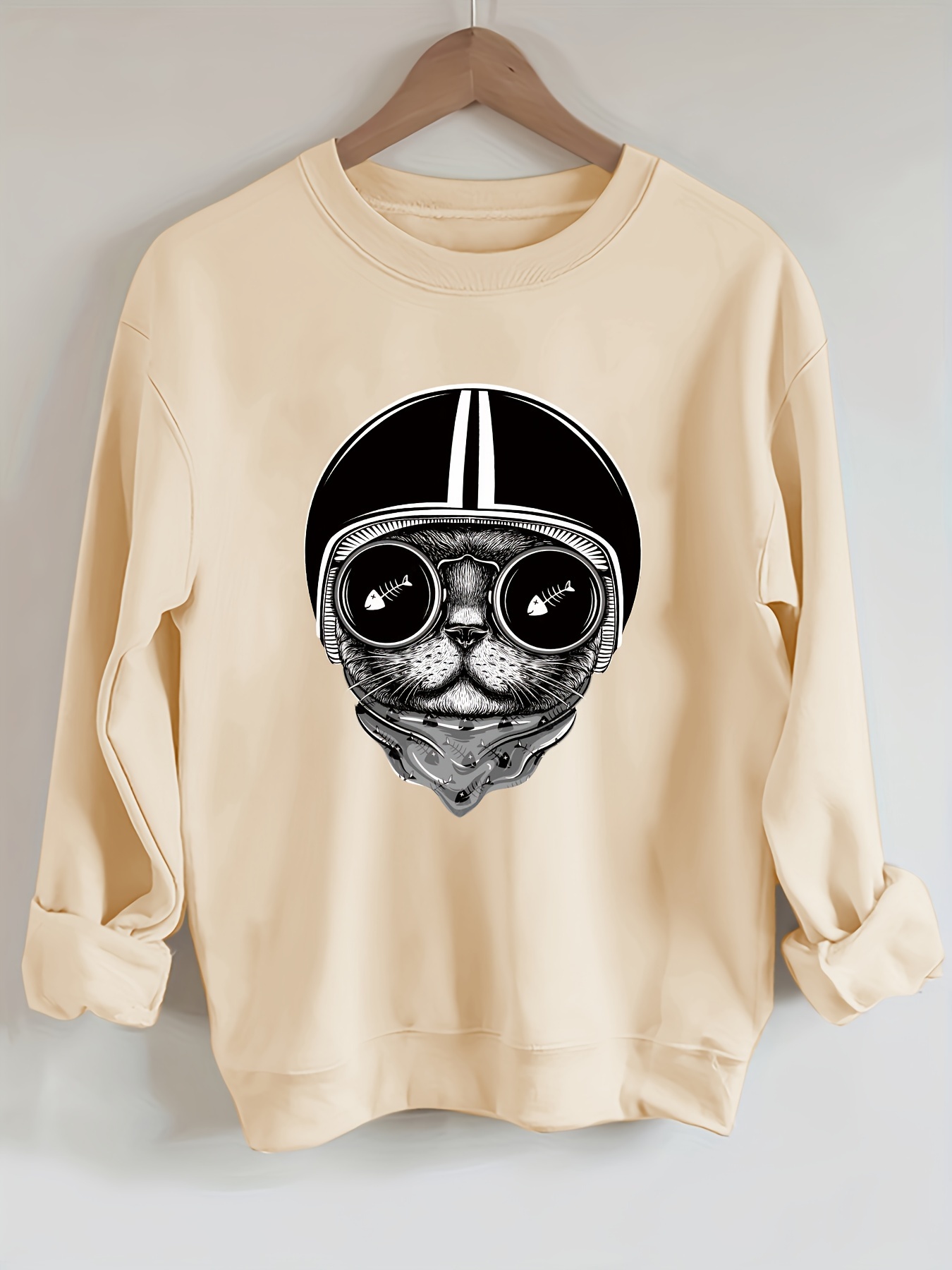 Cat Print Sweatshirt Plus Size Casual Long Sleeve Crew Neck Temu Canada